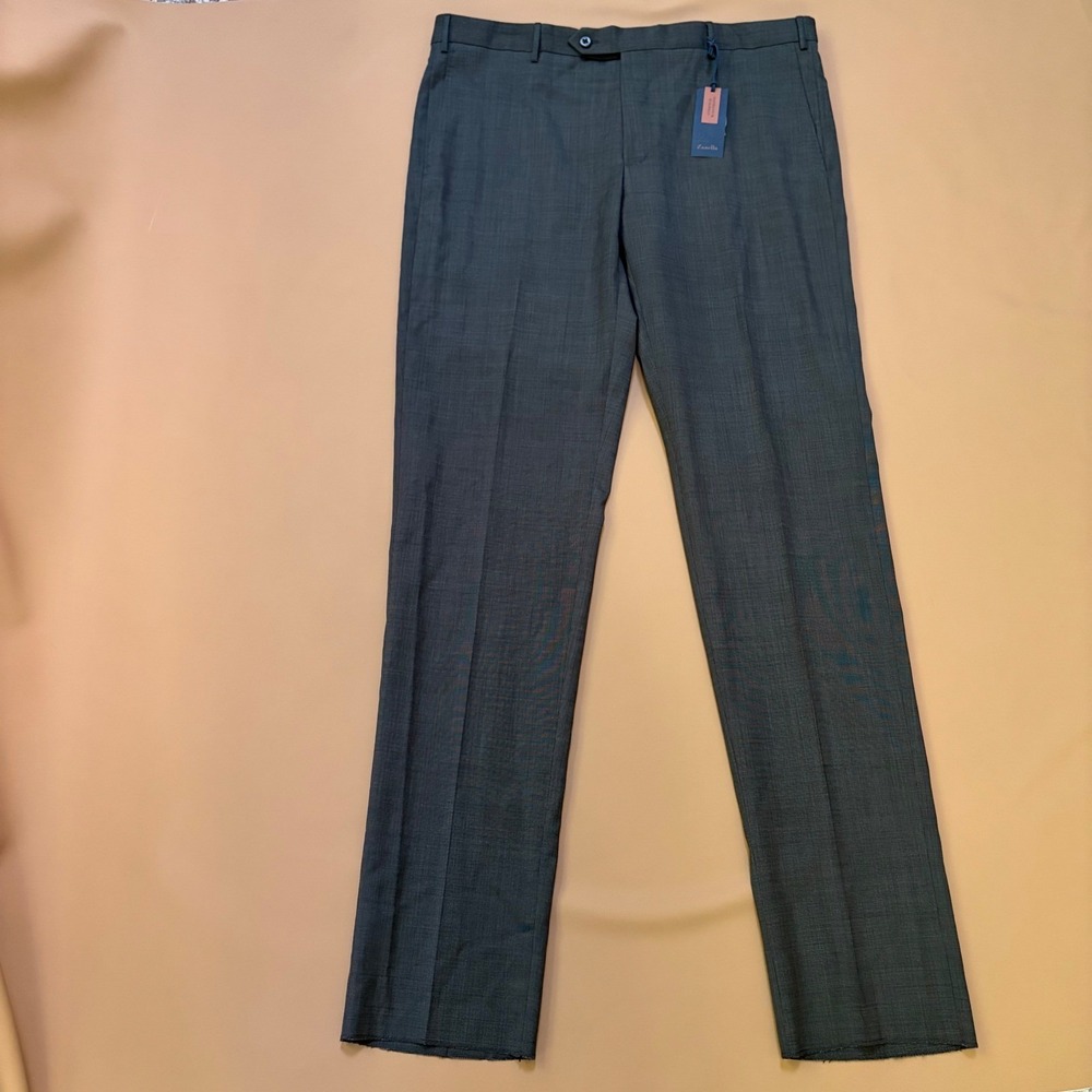 Zanella Parker Mens Grey Wool Sharkskin Dress Pants 38 Stretch Waistband Italy